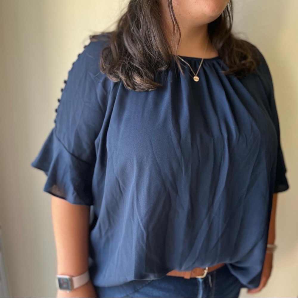 Chiffon Navy Blue Top 2X